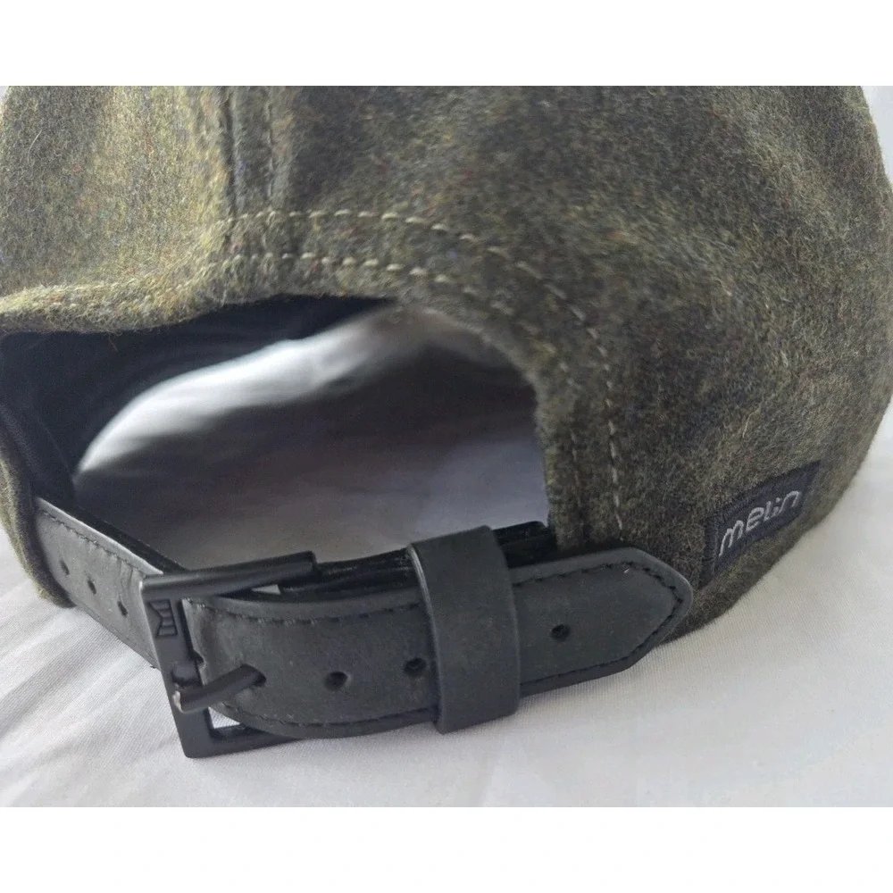 Melin Thermal Olive Green Leather Strapback Wool Hat Cap Golf Streetwear EUC